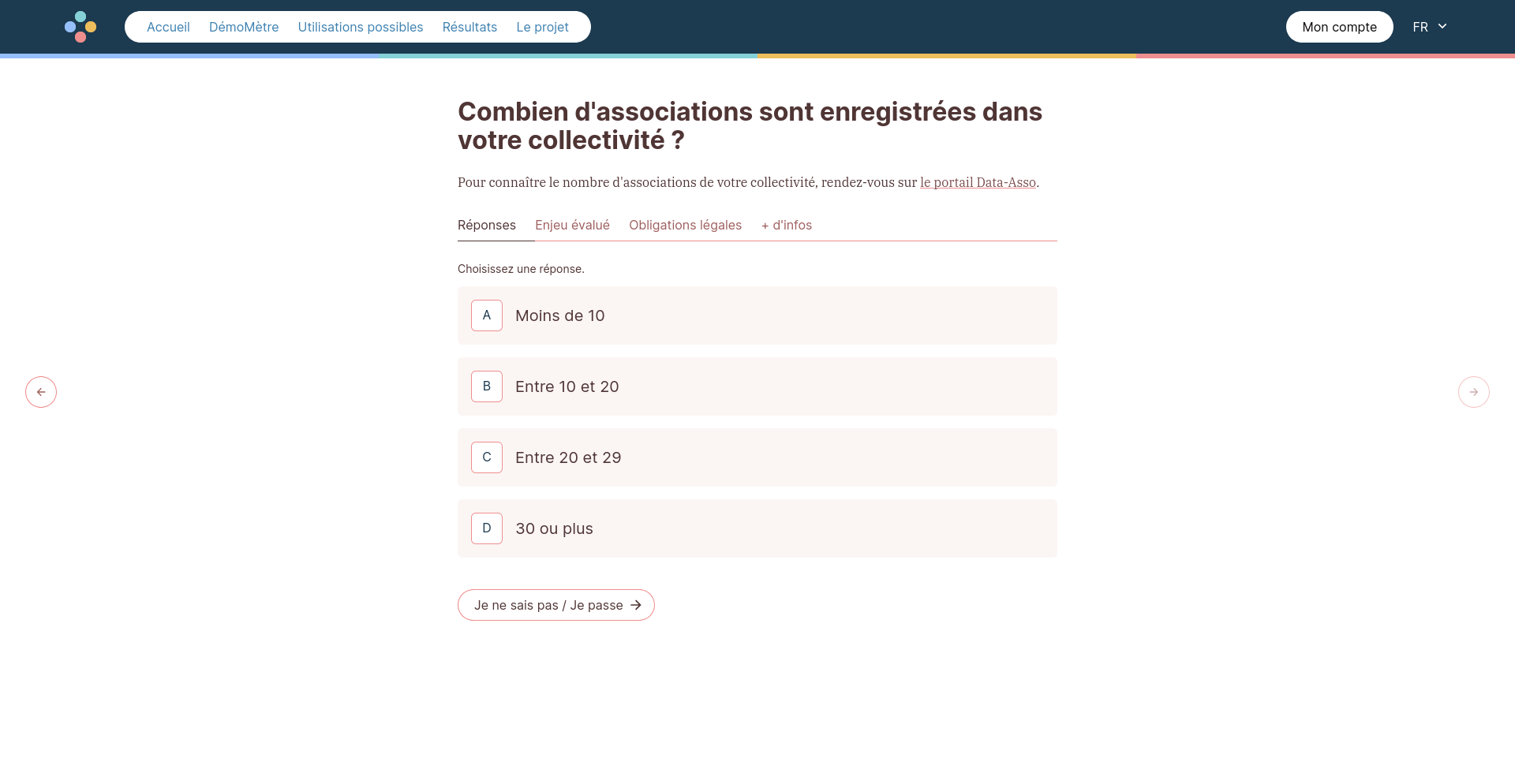 Capture d'écran du site Démomètre, vue sur une question